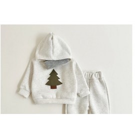 Baby Boys Christmas Tree Set Children's Hooded Flannel Tracksuit Boys 2 Pcs/Set Kids Clothes Baby Girls Winter Coat Pant Sets