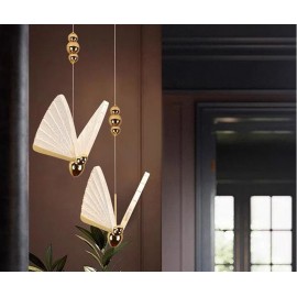 Indoor Gold LED Chandelier Lamp Pendant Light for Dinning Room Kitchen Nordic Butterfly Hanging Lighting for Bedroom Living Room