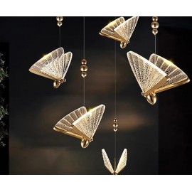 Indoor Gold LED Chandelier Lamp Pendant Light for Dinning Room Kitchen Nordic Butterfly Hanging Lighting for Bedroom Living Room